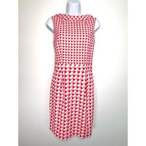 Boden Martha Dress Red Pink Retro Mod Geometric Sleeveless Lined Sheath Sz 6